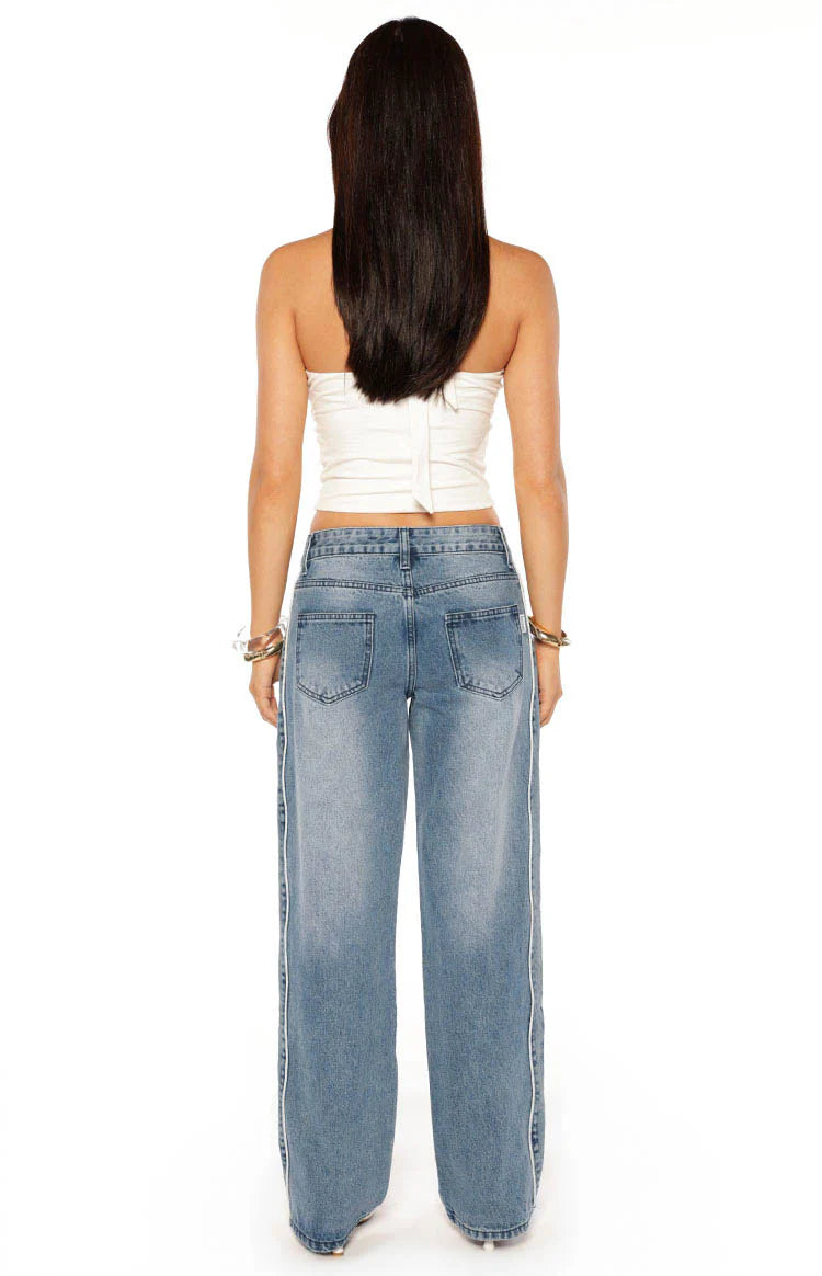 Posey Mid Wash Contrast Seam Wide Leg Jeans