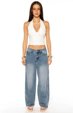 Posey Mid Wash Contrast Seam Wide Leg Jeans