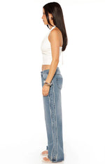 Posey Mid Wash Contrast Seam Wide Leg Jeans