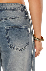 Posey Mid Wash Contrast Seam Wide Leg Jeans Image