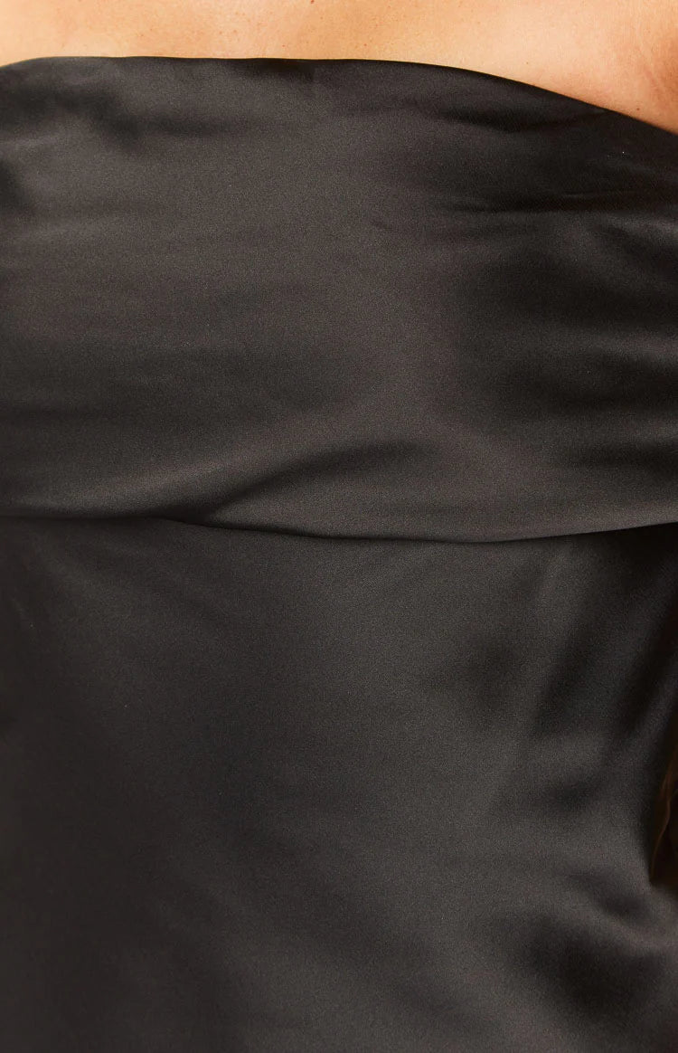 Primrose Black Satin Off the Shoulder Mini Dress - US 2 | Beginning Boutique Exclusive Primrose Black Satin Off the Shoulder Mini Dress - US 2 | Beginning Boutique Exclusive
