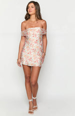 Primrose Paisley Floral Off the Shoulder Mini Dress