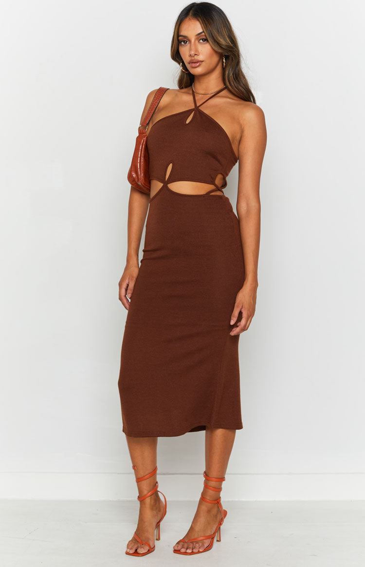 Quanah Cut Out Midi Dress Brown Image