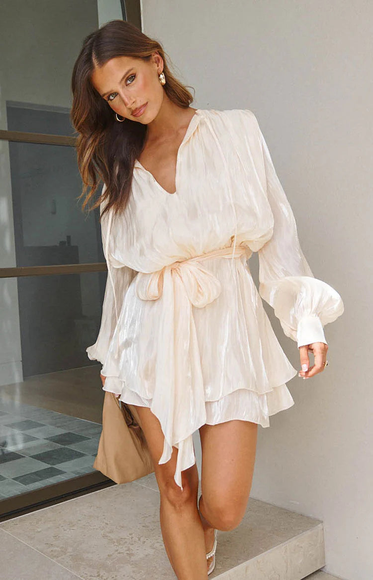white satin long sleeve dress Cinderella Divine CD0169C OFFWHITE / 2X A flowing maxi White Modest Silky Satin Evening