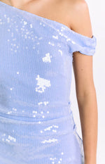 Rachel Blue Sequin Off Shoulder Mini Dress