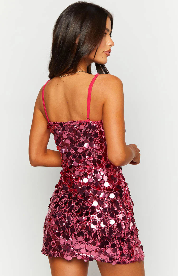 Radiant Pink Sparkle Mini Dress - US 10 | Beginning Boutique Exclusive Radiant Pink Sparkle Mini Dress - US 10 | Beginning Boutique Exclusive