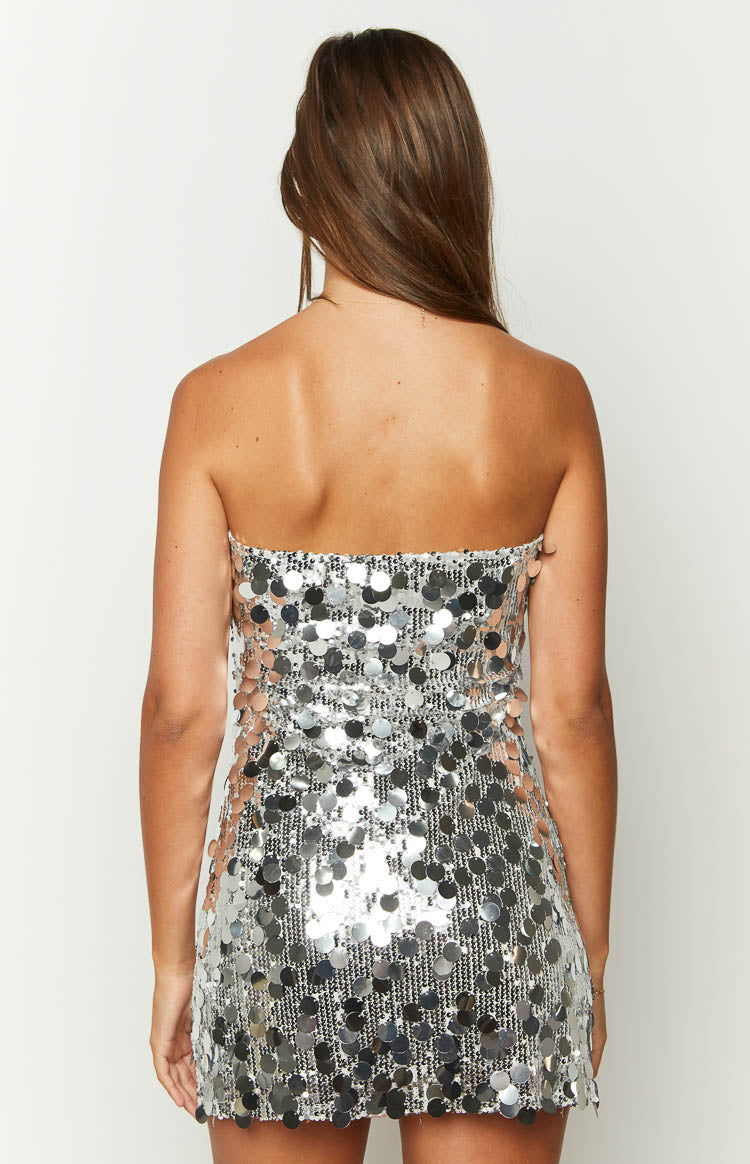 Radiant Silver Sparkle Mini Dress - US 0 | Beginning Boutique exclusive Radiant Silver Sparkle Mini Dress - US 0 | Beginning Boutique exclusive