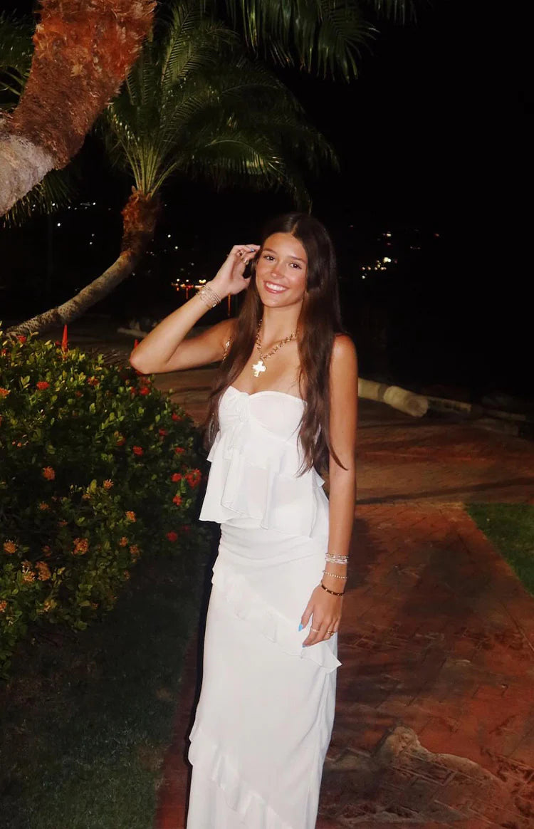 Raleigh White Ruffle Maxi Skirt