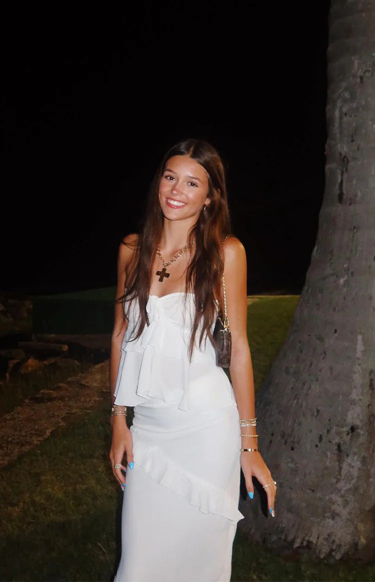 Raleigh White Ruffle Maxi Skirt