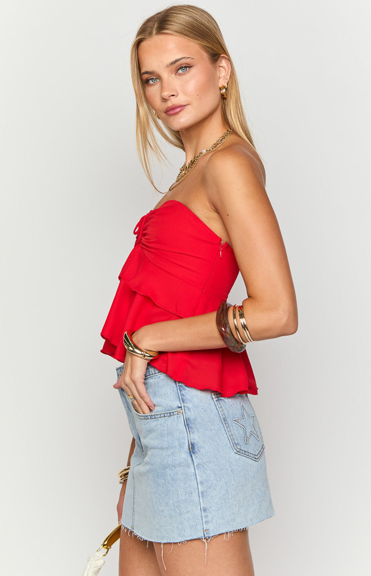 Raleigh Red Ruffle Strapless Top Image