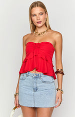 Raleigh Red Ruffle Strapless Top Image