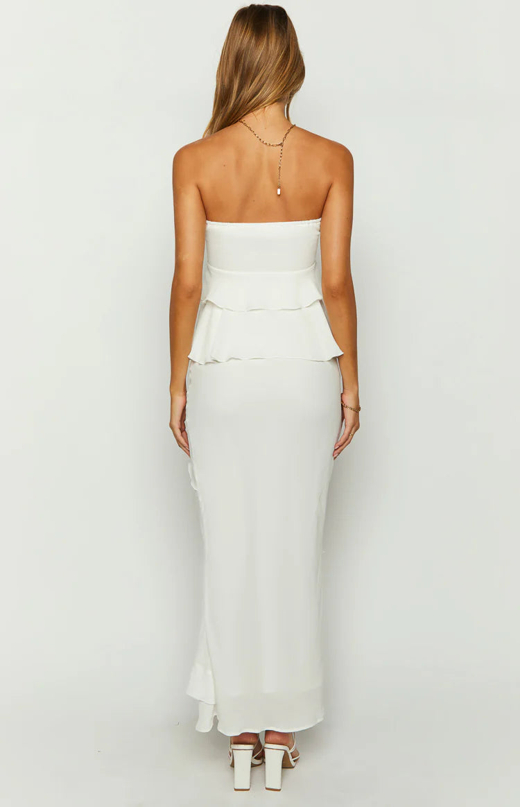 Raleigh White Ruffle Maxi Skirt