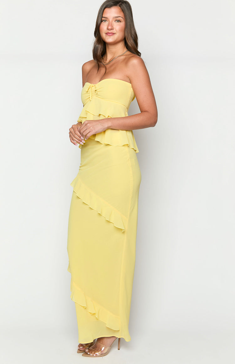 Raleigh Yellow Ruffle Maxi Skirt | Beginning Boutique US