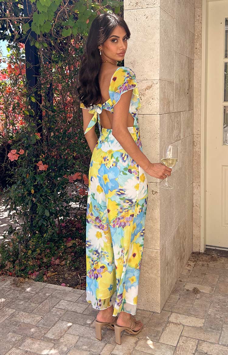 Raymi Blue Floral Chiffon Maxi Dress - US 12 | Beginning Boutique Exclusive Raymi Blue Floral Chiffon Maxi Dress - US 12 | Beginning Boutique Exclusive
