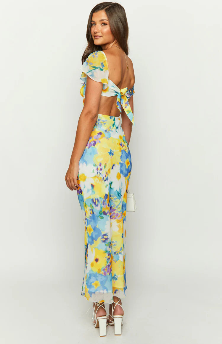 Raymi Blue Floral Chiffon Maxi Dress - US 12 | Beginning Boutique exclusive Raymi Blue Floral Chiffon Maxi Dress - US 12 | Beginning Boutique exclusive