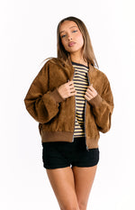Rebecca Tan Cuffed Suedette Bomber Jacket Image