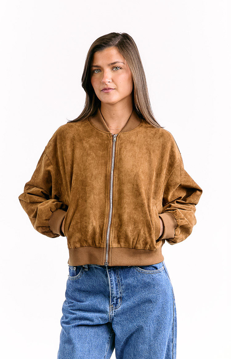 Rebecca Tan Cuffed Suedette Bomber Jacket Image