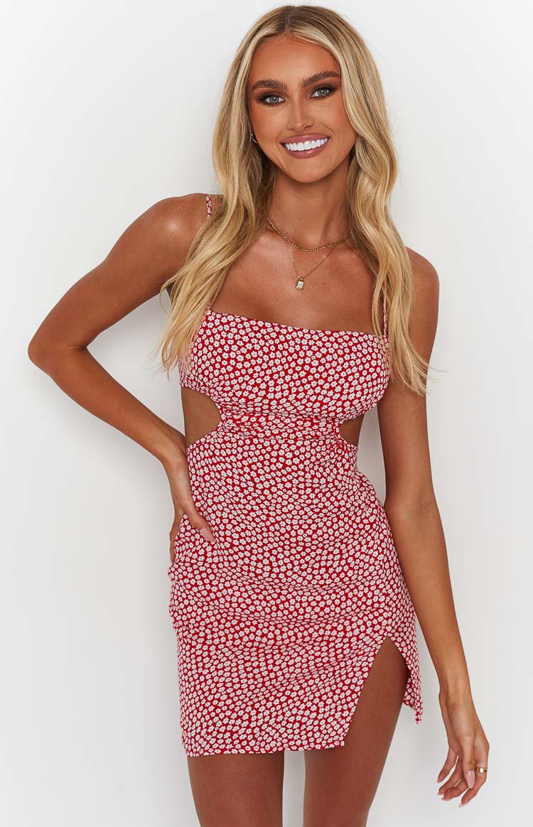 Jenna Red Print Cut Out Mini Dress Image