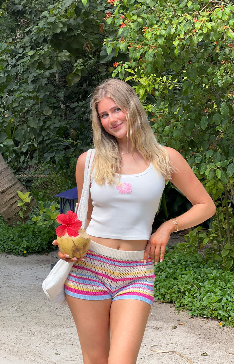 Remie Cream Stripe Knit Shorts Image