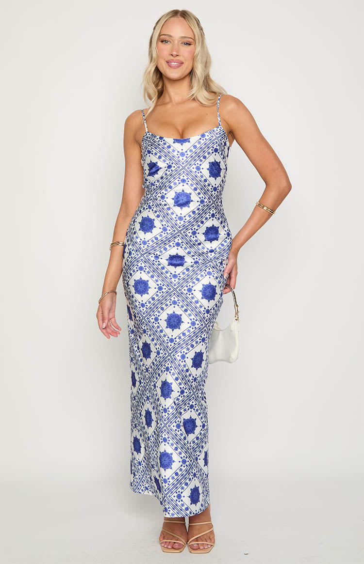blue and white tile dress Audrey Dress #4 Maiolica Blue Tile Big White Admiral Blue 10 / White Admiral Blue / Maiolica Blue Tile Big Musola
