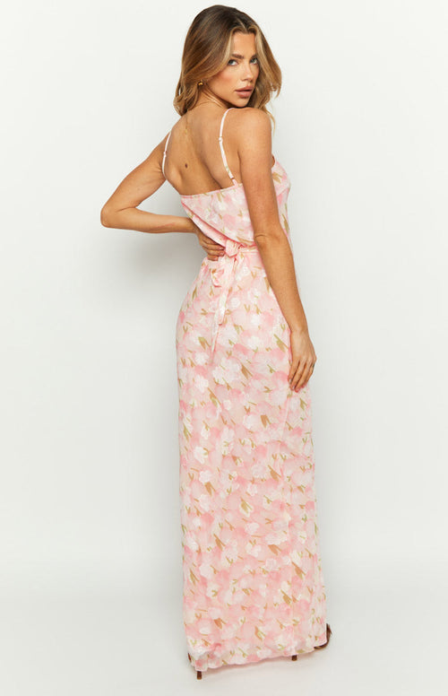 Renesmee Pink Floral Chiffon Maxi Dress – Beginning Boutique US