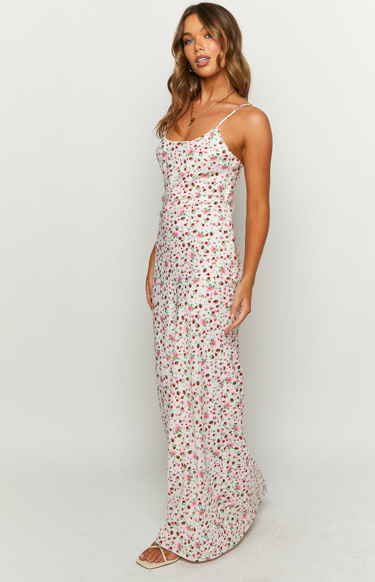 Renesmee White Floral Satin Maxi Dress - US 14 | Beginning Boutique Exclusive Renesmee White Floral Satin Maxi Dress - US 14 | Beginning Boutique Exclusive