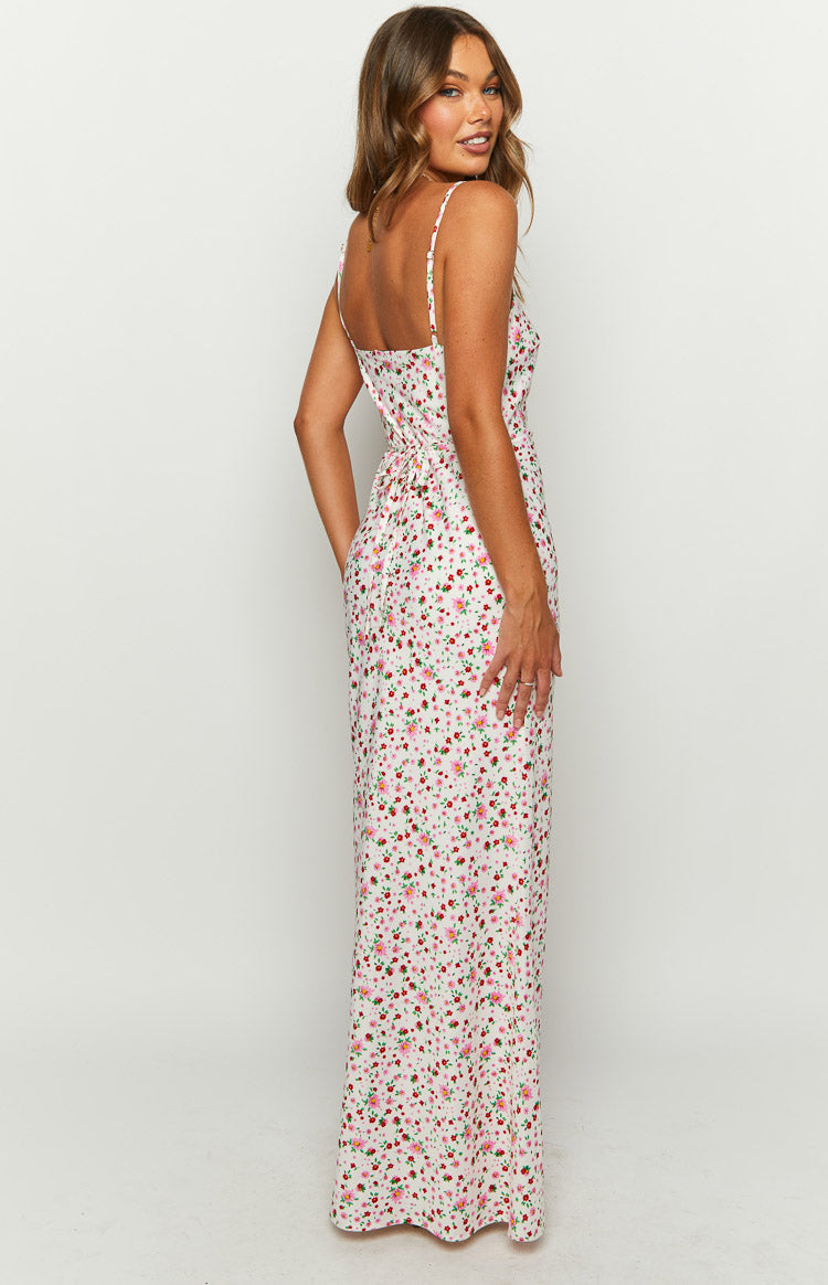 Renesmee White Floral Satin Maxi Dress - US 14 Renesmee White Floral Satin Maxi Dress - US 14