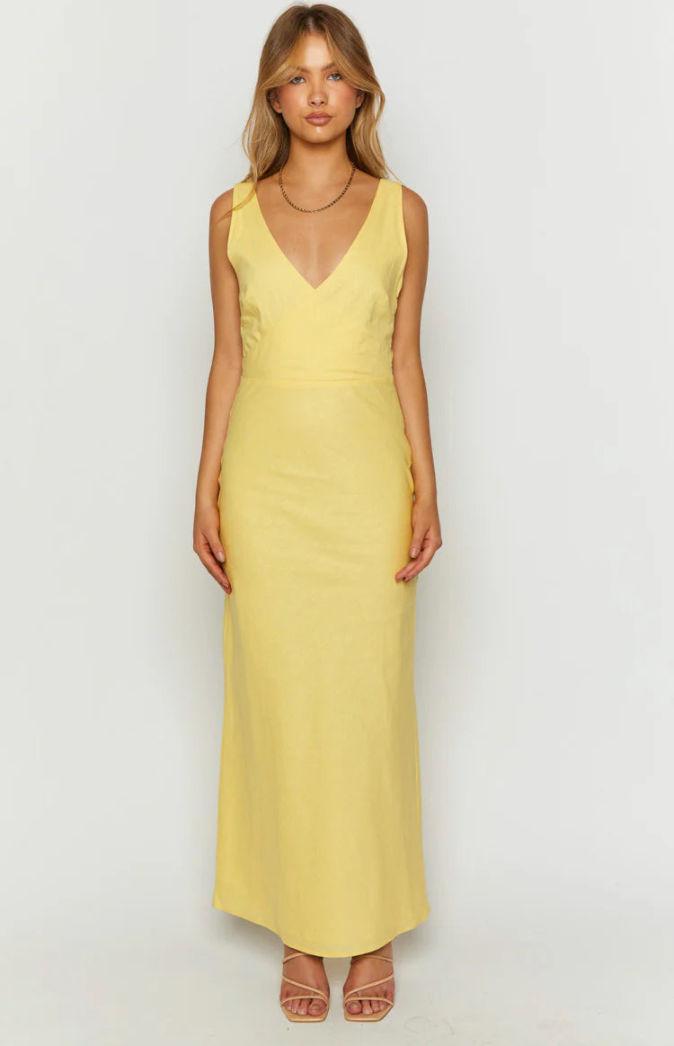 Resorts Yellow Linen Blend Maxi Dress - US 8