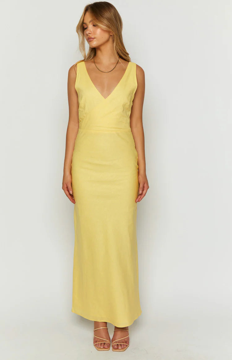 Resorts Yellow Linen Blend Maxi Dress - US 8