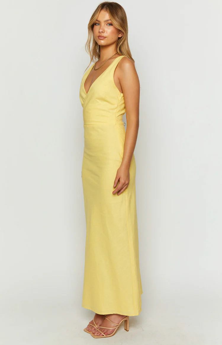 Resorts Yellow Linen Blend Maxi Dress - US 8