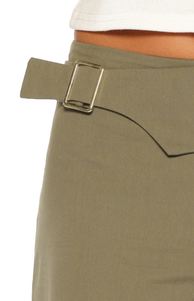 Rewind Green Buckle Detail Straight Leg Pants Image