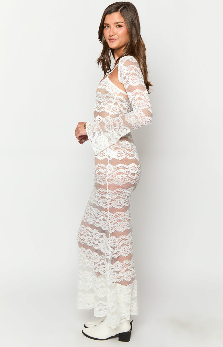 Rey White Lace Maxi Dress and Bolero - US 14 | Beginning Boutique exclusive Rey White Lace Maxi Dress and Bolero - US 14 | Beginning Boutique exclusive