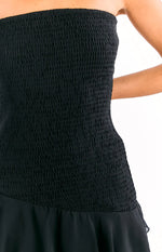 Riles Black Strapless Ruffle Maxi Dress