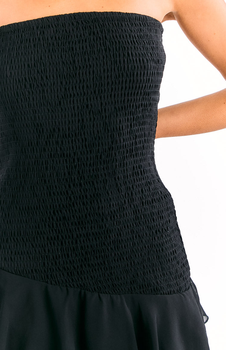 Riles Black Strapless Ruffle Maxi Dress Image