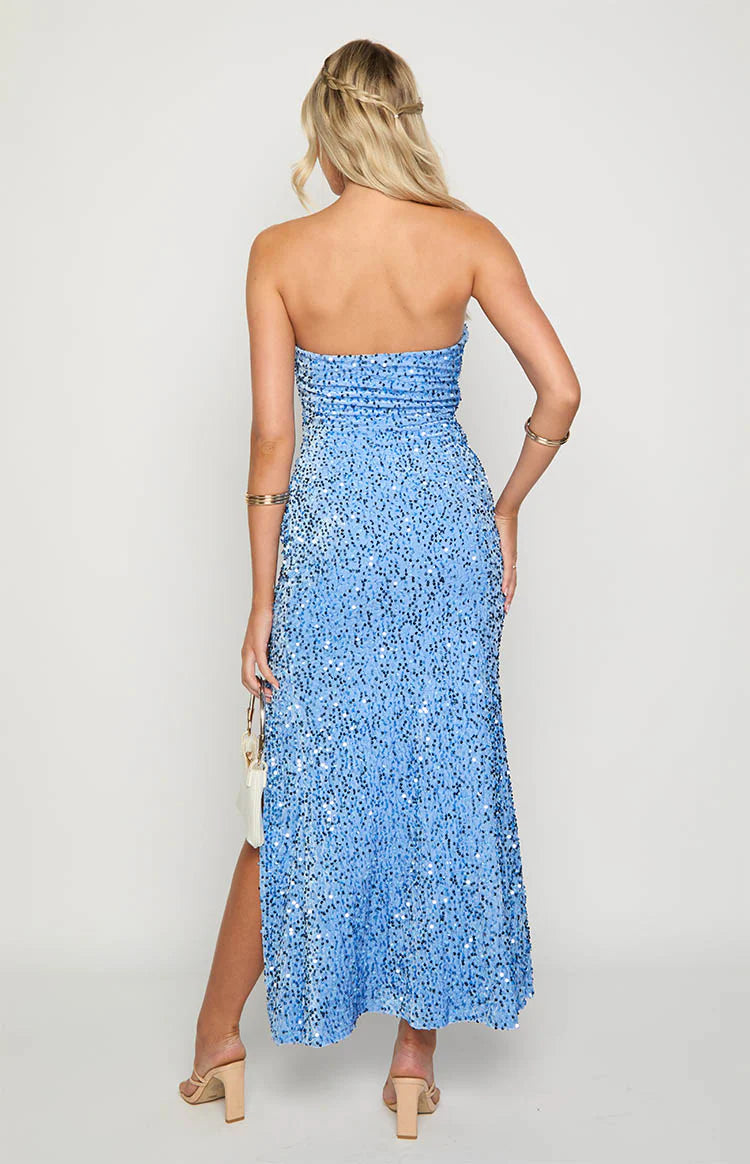 Rita Blue Sequin Strapless Maxi Dress | Beginning Boutique US Rita Blue Sequin Strapless Maxi Dress | Beginning Boutique US