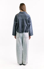 River Steel Grey Suedette Bubble Hem Bomber Jacket Image