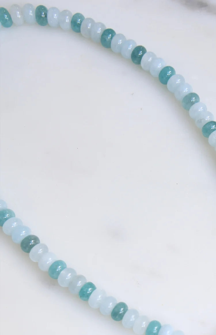 Roche Blue Beaded Flower Charm Necklace