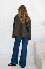 Rochelle PU Chocolate Brown Oversized Biker Jacket Image