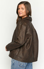 Rochelle PU Chocolate Brown Oversized Biker Jacket Image