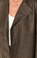Rochelle PU Chocolate Brown Oversized Biker Jacket Image