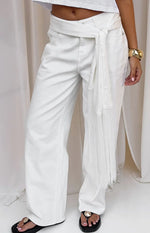 Roisin White Satin Fringe Scarf Belt