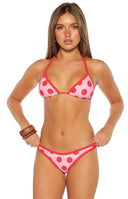 Roma Pink and Red Polka Dot Contrast Bind Bikini Bottoms