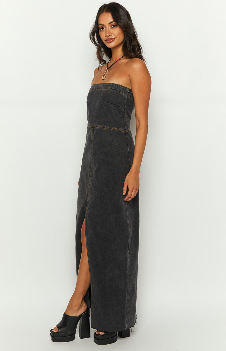 Romey Black Denim Strapless Maxi Dress Image