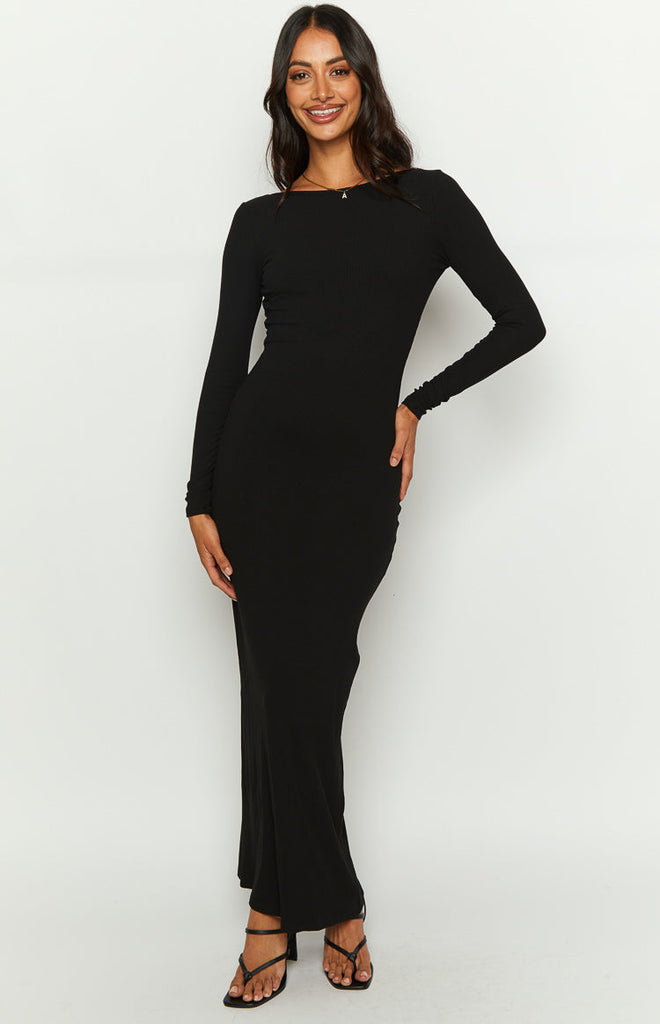 Romilly Black Long Sleeve Maxi Dress – Beginning Boutique US