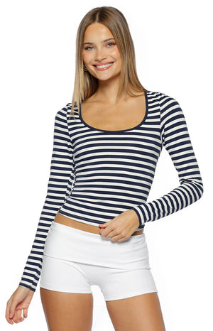 Ronney Navy Stripe Long Sleeve Top