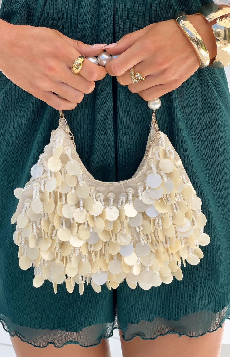 Rooney Cream Pearl Beaded Handbag