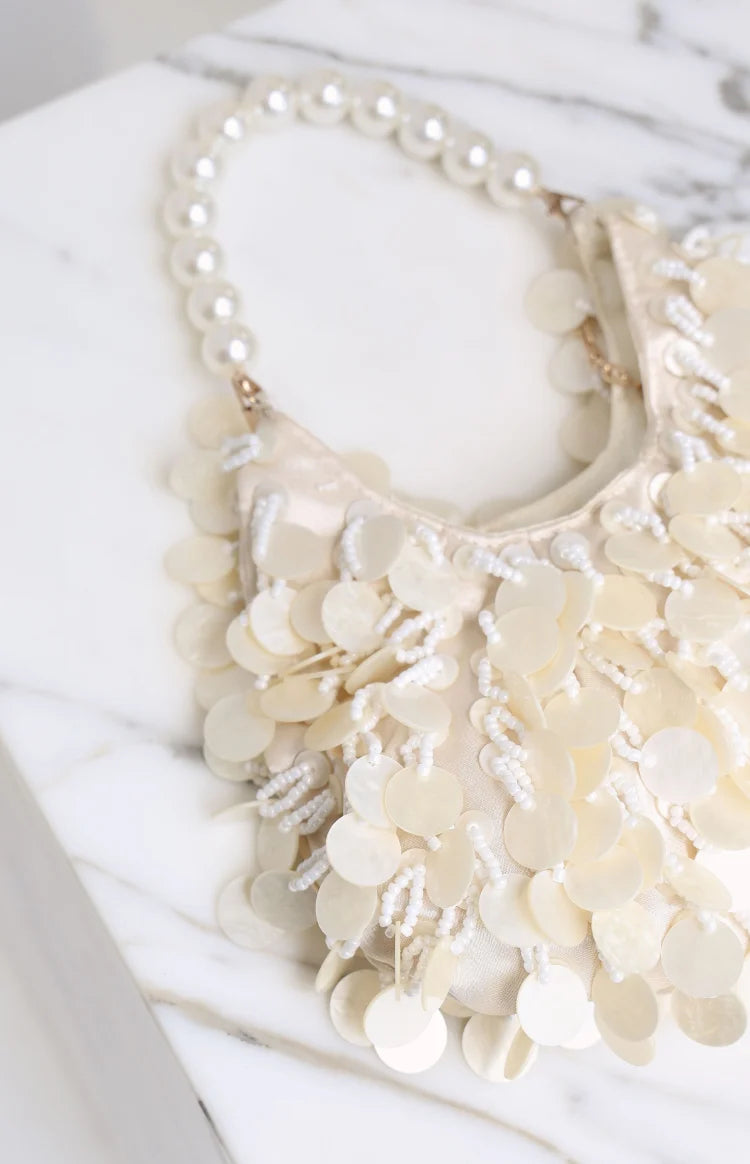 Rooney Cream Pearl Beaded Handbag