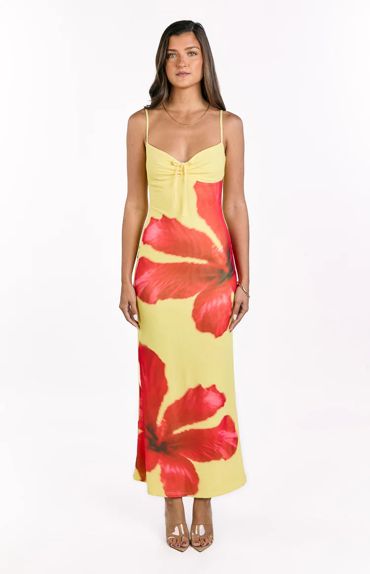 Rosalyn Yellow Hibiscus Print Maxi Dress - US 6 | Beginning Boutique Exclusive Rosalyn Yellow Hibiscus Print Maxi Dress - US 6 | Beginning Boutique Exclusive