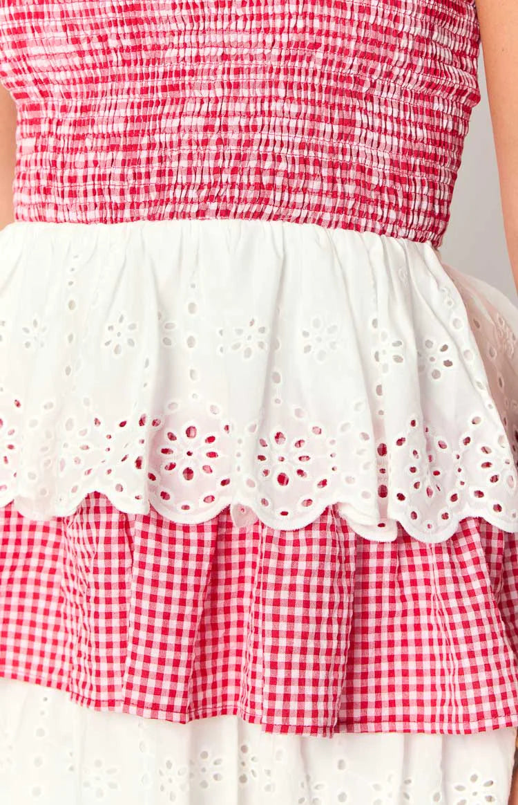 red and white short dresses Contrast Trim Red Cotton Shift Dress - Mini Dresses