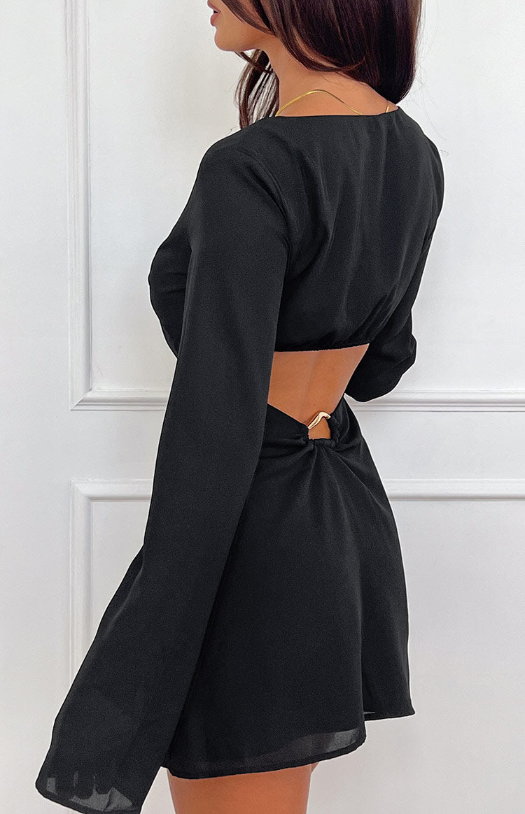 Rowan Long Sleeve Black Mini Dress Image